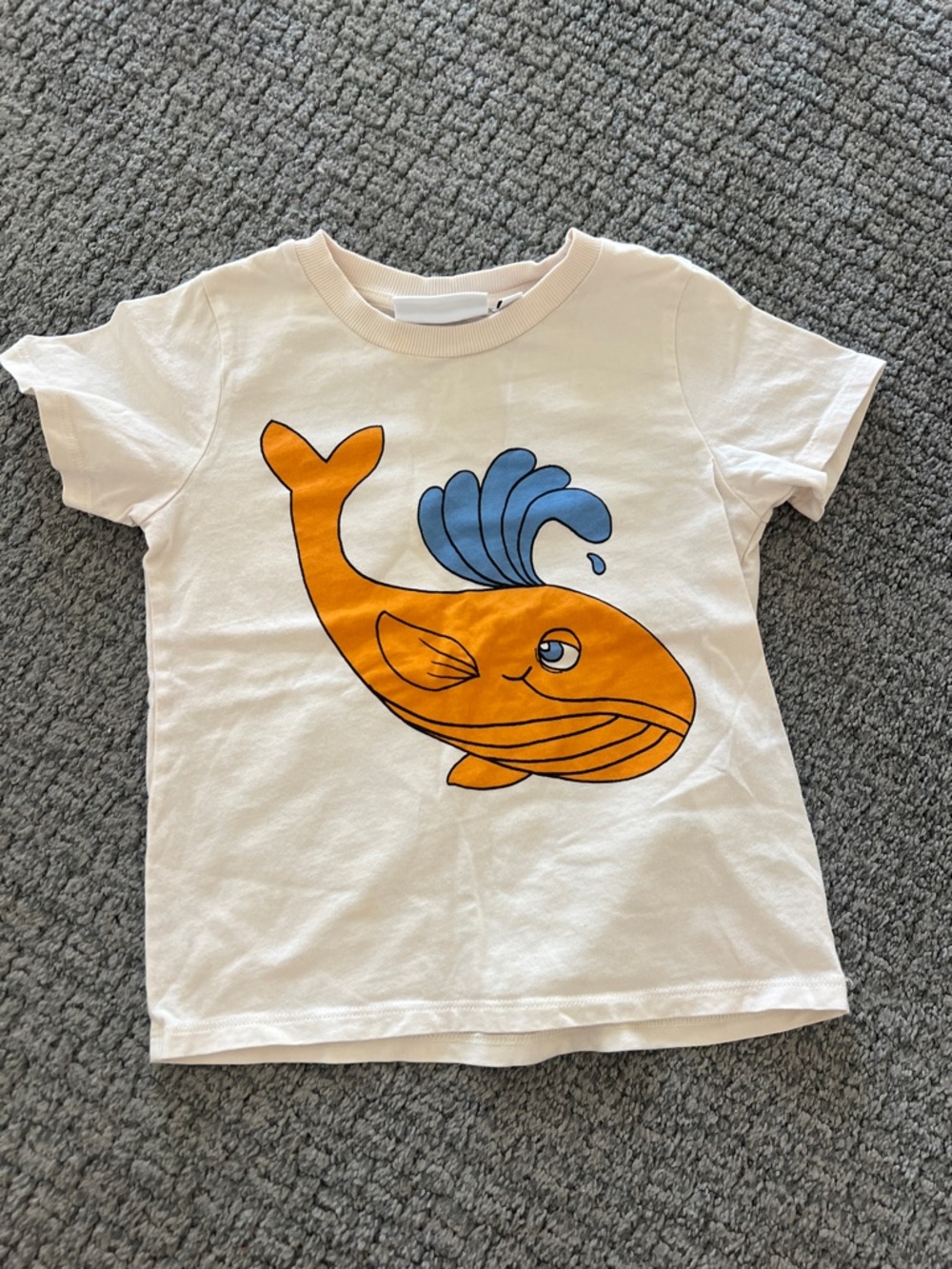 Mini Rodini Beige Tee with Orange Whale and Blue Splash Graphic